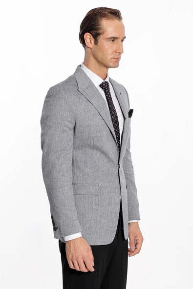 Sivri Yaka Slim Fit Füme Erkek Ceket - Wessi - Resim 9