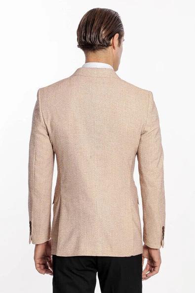 Kendinden Desenli Slim Fit Açık Sarı Erkek Ceket - Wessi - Resim 10