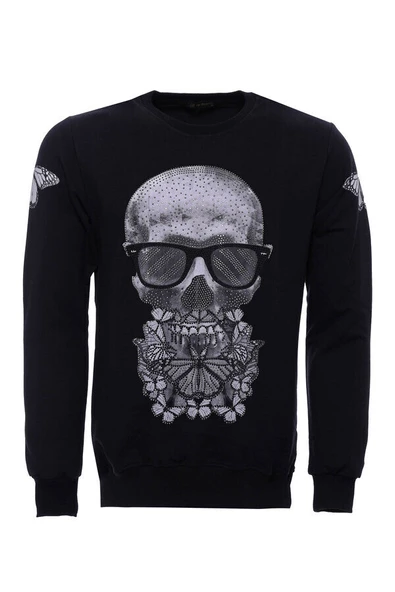 Baskılı Siyah Bisiklet Yaka Sweatshirt - Wessi ürün görseli 1