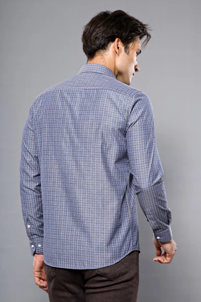 Kare Desen Gri Uzun Kollu Gömlek | Wessi - Resim 3