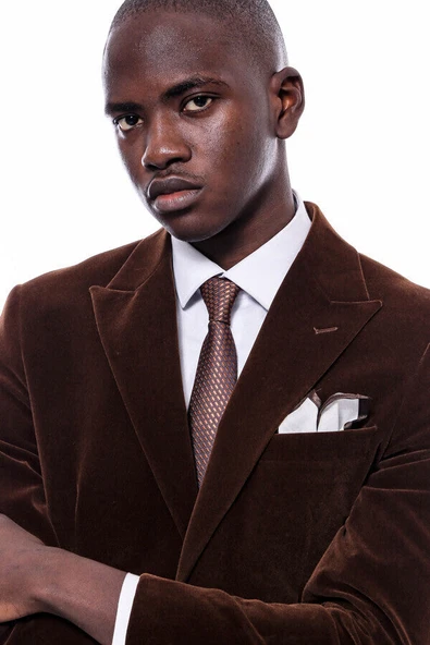 Geniş Sivri Yaka Kadife Kahverengi Erkek Ceket - Wessi - Resim 3