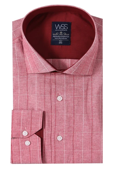 Ekose Desen Bordo Uzun Kollu Gömlek | Wessi - Resim 5