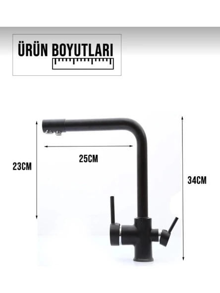 Fuma Collection Siyah Lüx 3 Yollu Arıtma Çıkışlı Aç Kapa Mutfak Eviye Musluk Bataryası - Resim 3