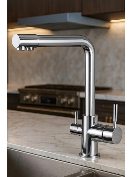 Fuma Collection Krom Lüx 3 Yollu Arıtma Çıkışlı Aç Kapa Mutfak Eviye Musluk Bataryası ürün görseli 1