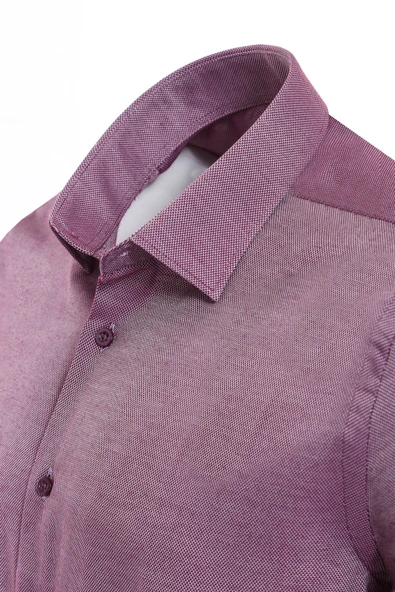 Koyu Bordo Kendinden Desenli Uzun Kol Slim Fit Gömlek - Wessi - Resim 2