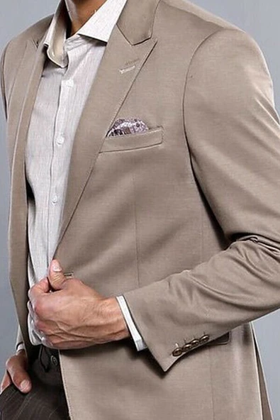 Penye Bej Slim Fit Ceket | Wessi - Resim 2