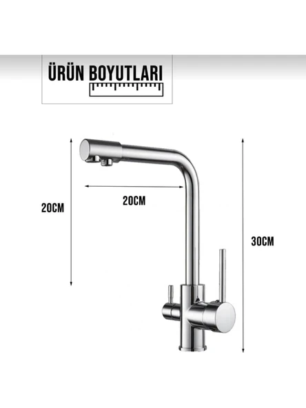 Fuma Collection Krom Lüx 3 Yollu Arıtma Çıkışlı Aç Kapa Mutfak Eviye Musluk Bataryası - Resim 4