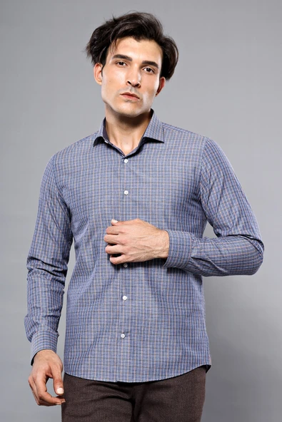 Kare Desen Gri Uzun Kollu Gömlek | Wessi ürün görseli 1