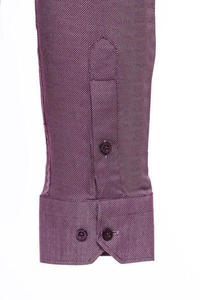 Koyu Bordo Kendinden Desenli Uzun Kol Slim Fit Gömlek - Wessi - Resim 5