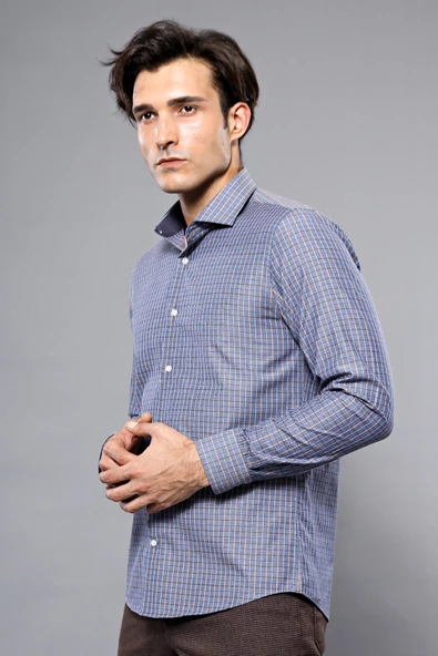 Kare Desen Gri Uzun Kollu Gömlek | Wessi - Resim 2