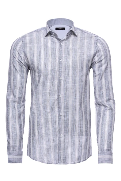 Çizgili Lacivert Desenli Uzun Kollu Gömlek | Wessi ürün görseli 1