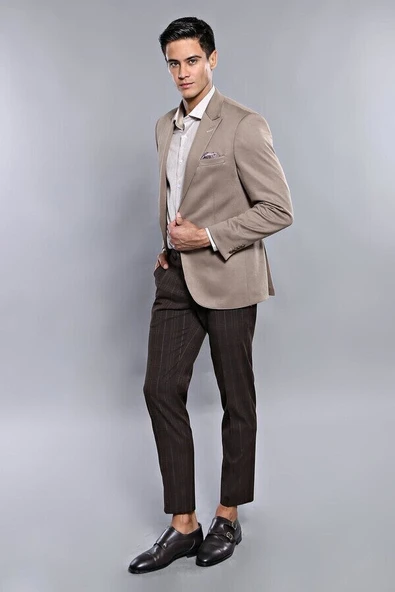 Penye Bej Slim Fit Ceket | Wessi - Resim 4