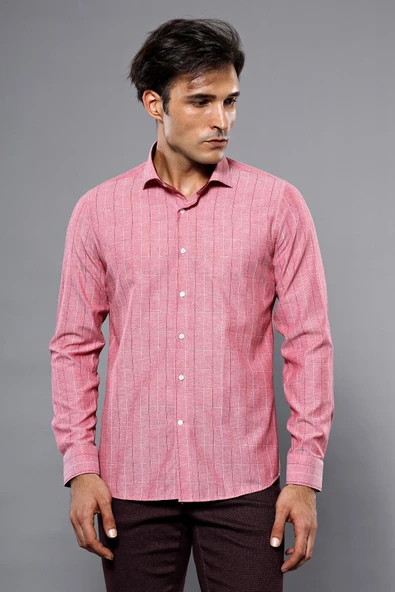 Ekose Desen Bordo Uzun Kollu Gömlek | Wessi ürün görseli 1