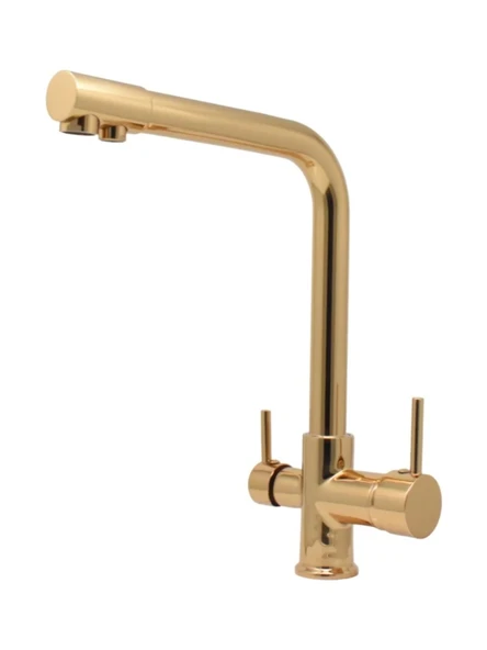 Gold Lüx 3 Yollu Arıtma Çıkışlı Aç Kapa Mutfak Eviye Musluk Bataryası - Resim 5