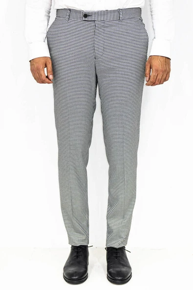 Kaz Ayağı Desenli Slim Fit Gri Erkek Pantolon - Wessi ürün görseli 1