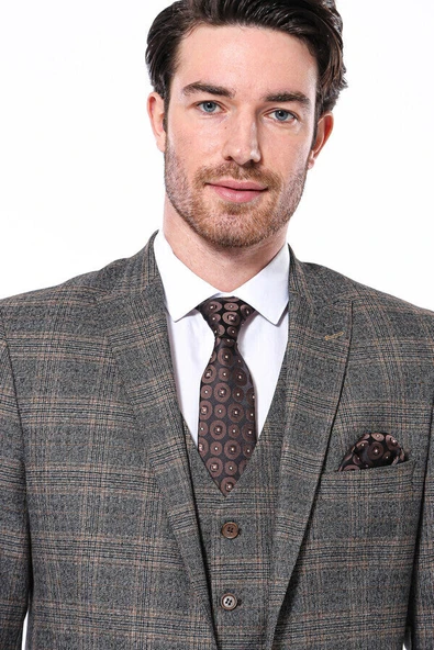 Ekose Slim Fit Füme Erkek Ceket - Wessi - Resim 2