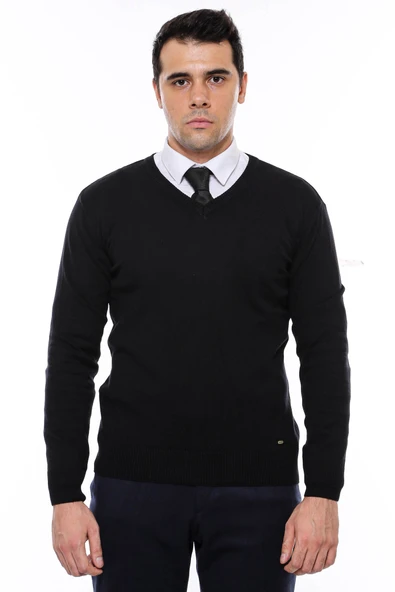 V Yaka Siyah Erkek Triko - Wessi - Resim 4