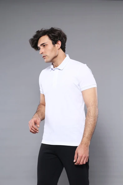 Polo Yaka Düz Beyaz T-shirt  - Wessi - Resim 2