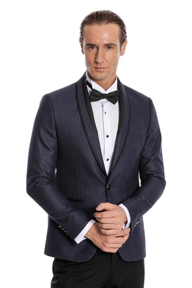 Şal Yaka Desenli Mor Erkek Damatlık - Wessi ürün görseli 1