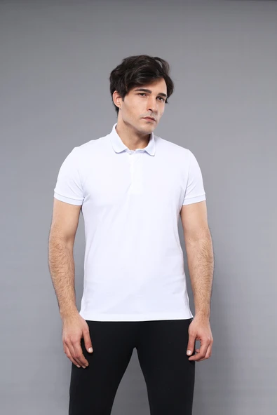 Polo Yaka Düz Beyaz T-shirt  - Wessi ürün görseli 1