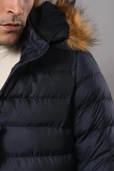 Lacivert Kapüşonlu Erkek Şişme Mont | Wessi - Resim 2