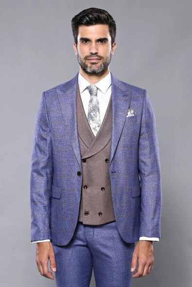 Ekose Lacivert Kombinli Takım Elbise | Wessi - Resim 7