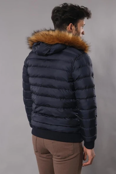 Lacivert Kapüşonlu Erkek Şişme Mont | Wessi - Resim 5