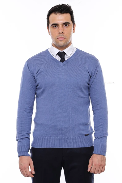 V Yaka Mavi Erkek Triko - Wessi - Resim 2