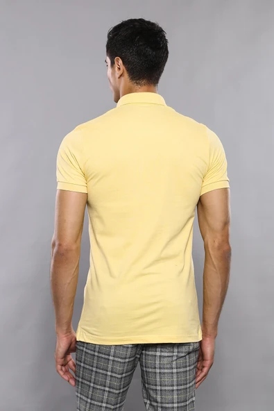 Polo Yaka Düz Sarı T-shirt | Wessi - Resim 5