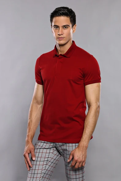 Polo Yaka Düz Bordo Erkek T-shirt - Wessi ürün görseli 1