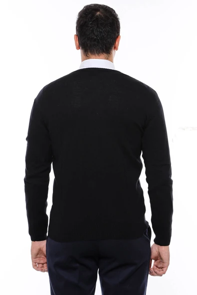 V Yaka Siyah Erkek Triko - Wessi - Resim 5