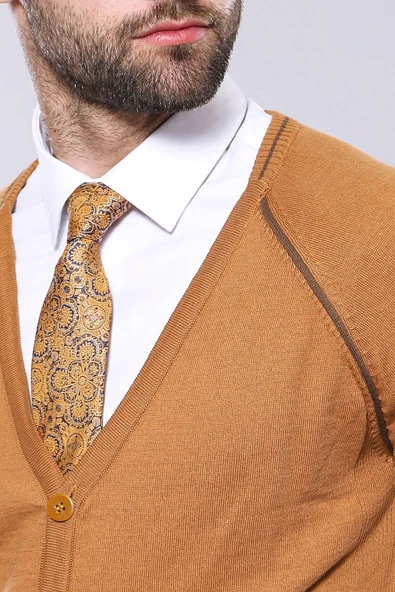 Önü Düğmeli Taba Pamuk Hırka | Wessi - Resim 2