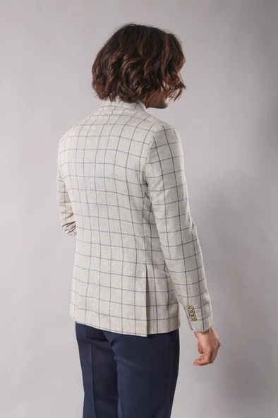 Sivri Yaka Tek Düğme Bej Ceket - Wessi - Resim 4