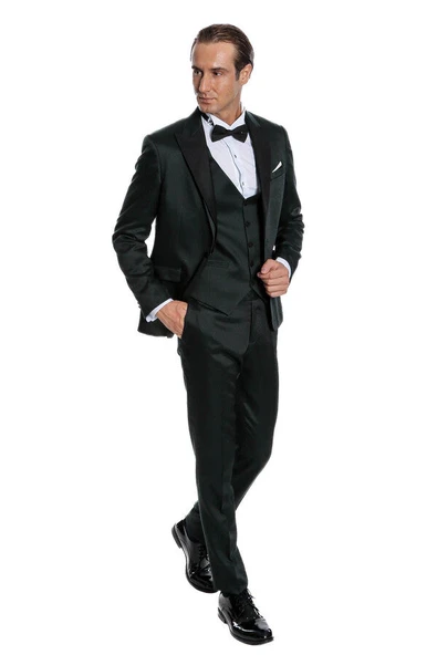 Çıkma Yaka Garnili Yeşil Erkek Damatlık - Wessi - Resim 3