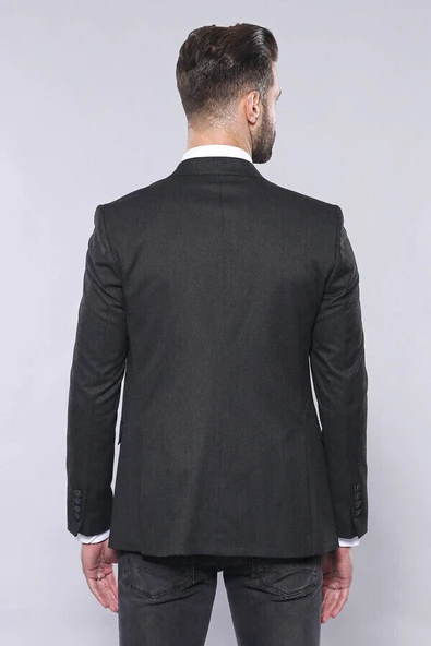 Düz Füme Slim Fit Ceket Yelek Set | Wessi - Resim 9