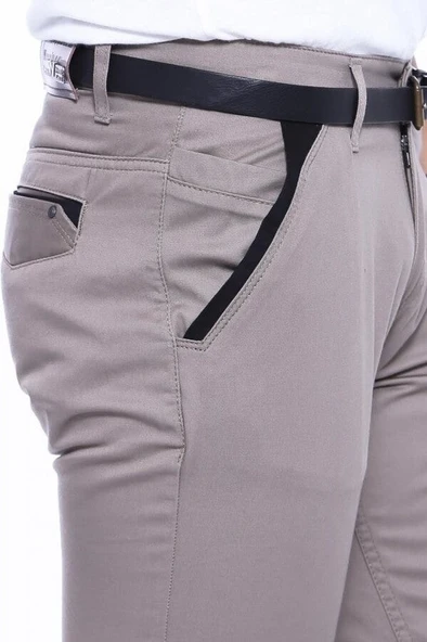 Garnili Cepli Desensiz Slim Fit Bej Erkek Pantolon - Wessi - Resim 4