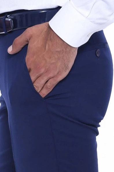 Düz Slim Fit Lacivert Erkek Kumaş Pantolon - Wessi - Resim 4