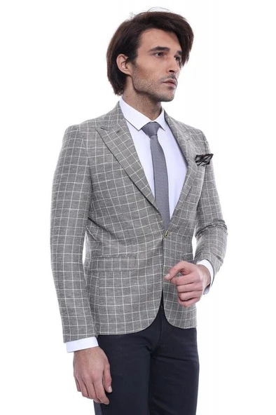 Sivri Yaka Tek Düğme Bej Ceket - Wessi - Resim 3