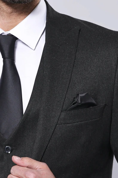 Düz Füme Slim Fit Ceket Yelek Set | Wessi - Resim 2