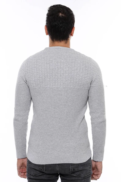 Desenli Bisiklet Yaka Açık Gri Triko - Wessi - Resim 6