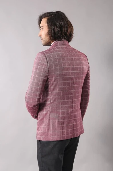 Tek Düğme Geniş Sivri Yaka Bordo Ceket - Wessi - Resim 5