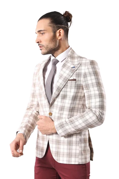 Tek Düğme Geniş Sivri Yaka Bej Ceket - Wessi ürün görseli 1