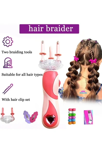 Pilli Otomatik Saç Örgü Makinesi Kız Çocuk Kuaför Oyuncak Seti - Resim 4