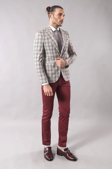 Tek Düğme Geniş Sivri Yaka Bej Ceket - Wessi - Resim 3