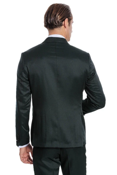 Çıkma Yaka Garnili Yeşil Erkek Damatlık - Wessi - Resim 9