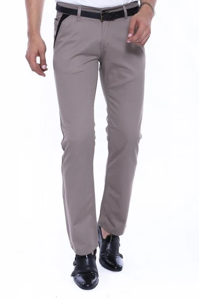 Garnili Cepli Desensiz Slim Fit Bej Erkek Pantolon - Wessi - Resim 5