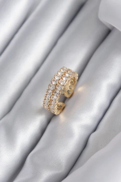 Pirinç Gold Renk Zirkon Taşlı Kadın Yüzük - TJ-BYK2939 ürün görseli 1