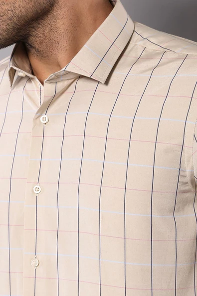 Bej Slim Fit Ekose Erkek Gömlek | Wessi ürün görseli 1