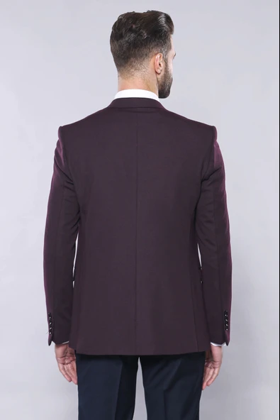 Düz Bordo Slim Fit Yelek Ceket Set | Wessi - Resim 6