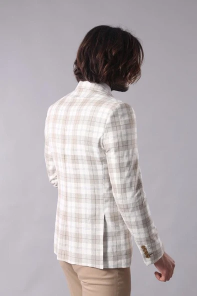 Tek Düğme Geniş Sivri Yaka Krem Ceket - Wessi - Resim 5